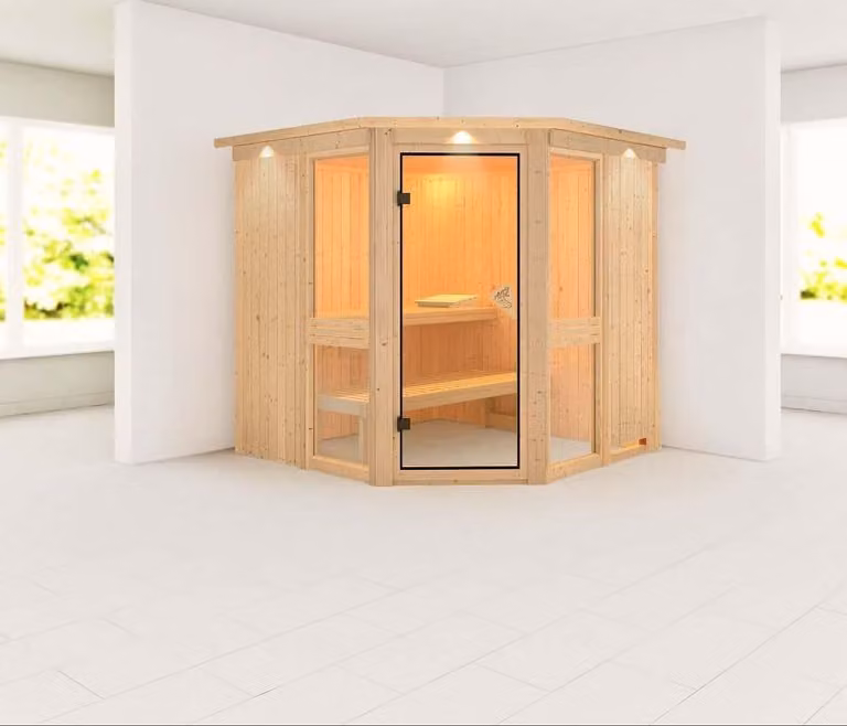 Sauna Karibu Amelia 3 68mm bordo tetto senza riscaldatore porta classica
