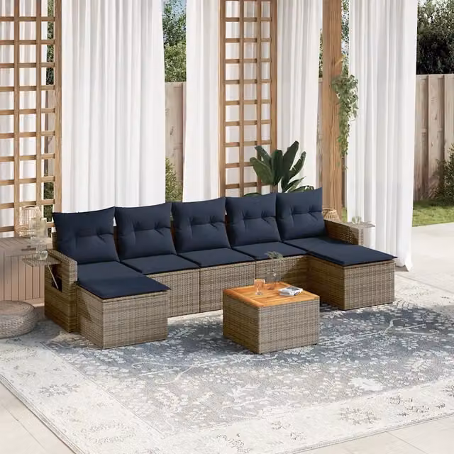 Set Divani da Giardino 8 pz con Cuscini Grigio in Polyrattan 3224696