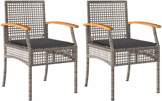 Set di 2 sedie da giardino Outsunny in polyrattan e legno di acacia con cuscini, colore grigio e marrone