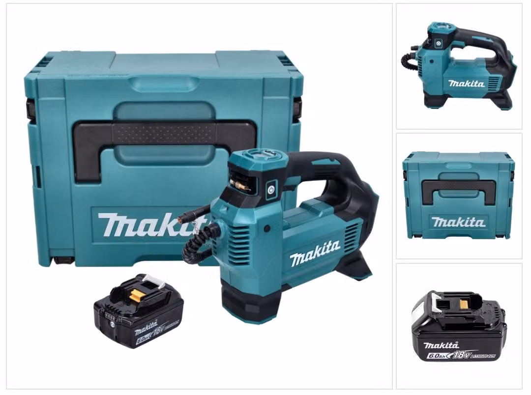 Compressore a batteria Makita DMP 181 G1J 18 V 11,1 bar + 1x batteria ricaricabile 6,0 Ah + Makpac - senza caricabatterie