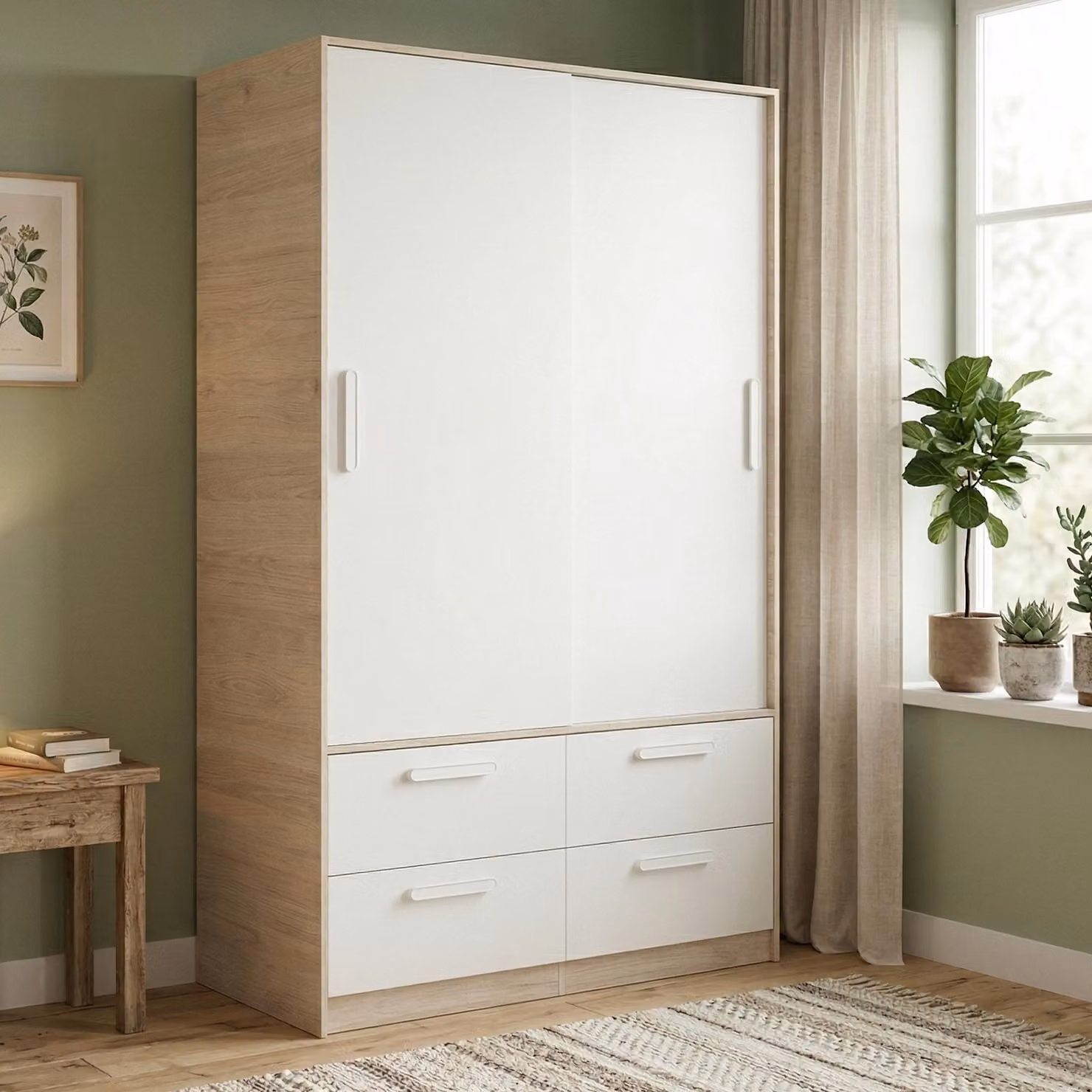 Dmora Guardaroba 2 Ante Kirogi 60x204h cm Bianco, Appendiabiti 2 Ante