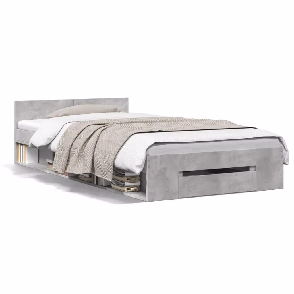 vidaXL Giroletto con Cassetto in Legno Multistrato Grigio Cemento 90x200 cm – 2