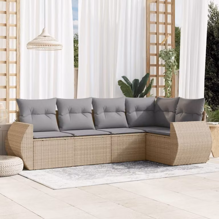 Maison Exclusive - Set Divano da Giardino 5 pz con Cuscini Beige in Polyrattan