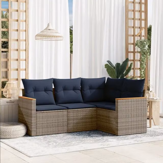 Set Divani da Giardino 4 pz con Cuscini Grigio in Polyrattan 3225935