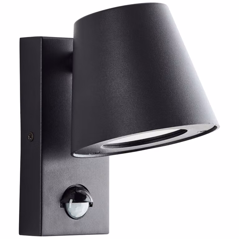 BRILLIANT: lampada da esterno nera con sensore di movimento Bari | GU10 max. 10W | metallo/plastica