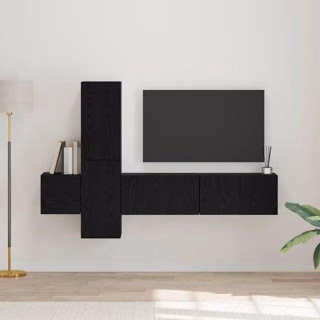 Set mobile TV 5 pz-Set di 5 Credenza per TV Rovere Nero Legno multistrato 318621