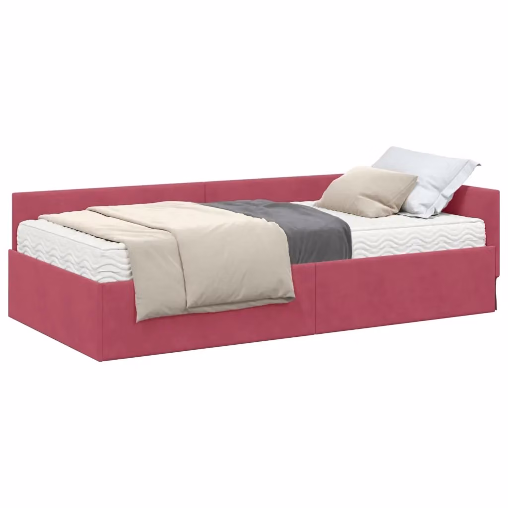 Letto angolare moderno vidaXL in velluto rosso con 2 materassi in schiuma, L/P/H: 194 x 90 x 57 cm – 2