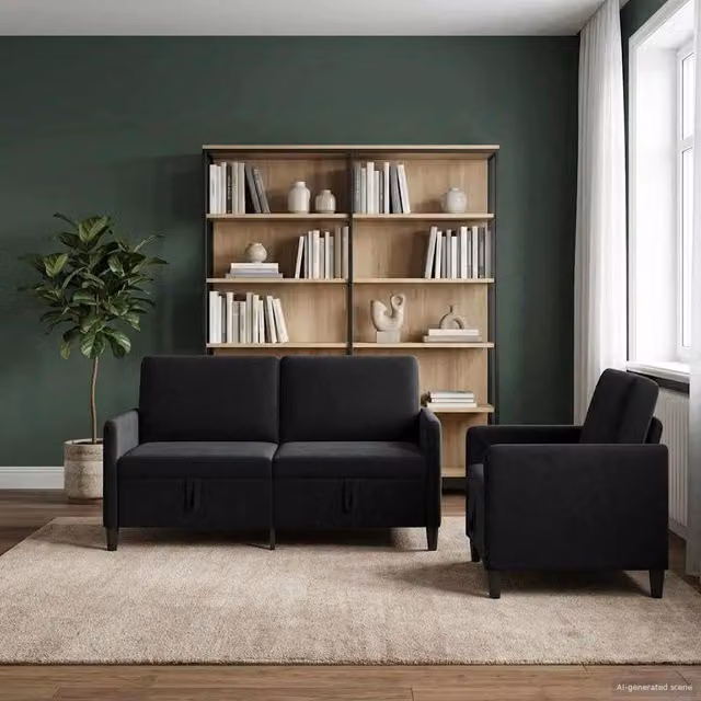 Set di Divani con Storage 2 pz Nero Poliestere 3429196