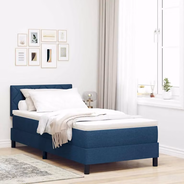 Letto ibrido con testiera in tessuto blu vidaXL L/P: 100 x 200 cm