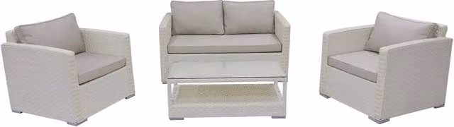 Set Salotto da Giardino GIORDANOSHOP Kios con Divano a 2 Posti, 2 Poltrone e Tavolino in Alluminio Verniciato Beige
