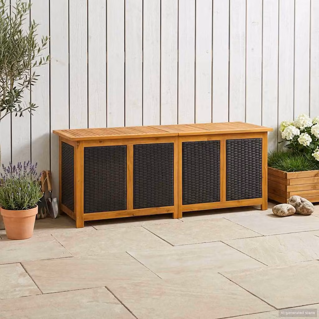 vidaXL Scatola di Stoccaggio per Giardino in Legno di Acacia Rustico Marrone e Nero