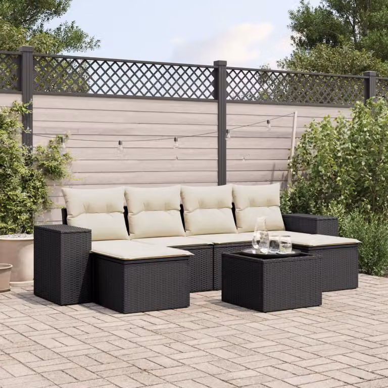 vidaXL Set Divano da Giardino a L con Polyrattan e 7 Cuscini, Nero