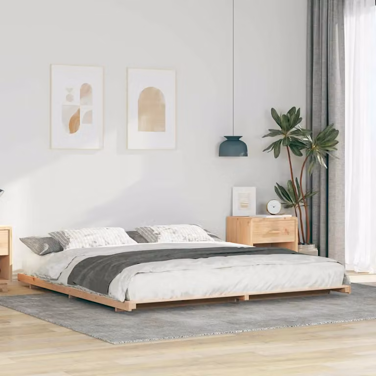 Struttura del letto vidaXL in pino massello e metallo, colore marrone, L 200 cm x P 210 cm