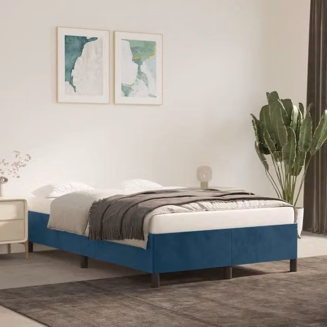 Struttura Letto Design Mania in Velluto Blu Scuro con Doghe in Legno L/P: 120 x 200 cm