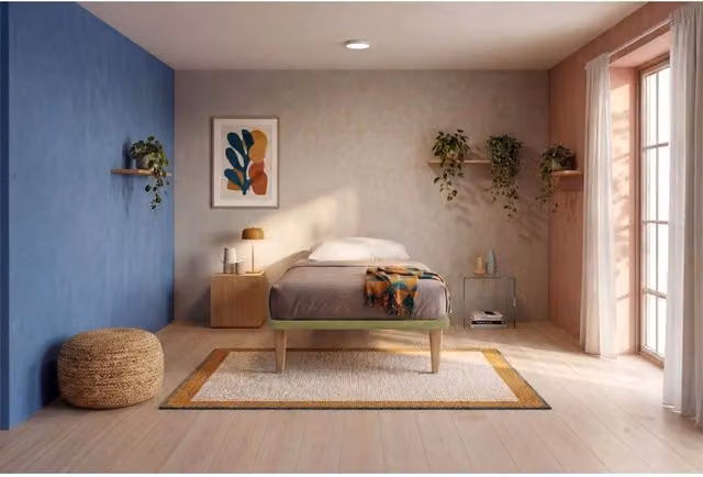Letto imbottito Singolo 80x200 cm Tessis - Con rete,Microfibra,Tè verde