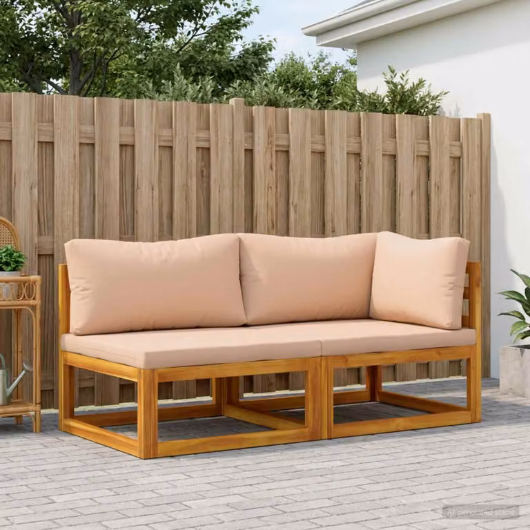 vidaXL Set di divani modulari da esterno a forma di L con cuscini, colore beige, in legno di acacia trattato
