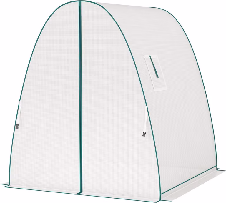 Serra con porta scorrevole, 2 finestre, serra in alluminio resistente all'inverno, serra per balcone, giardino, serra per pomodori 180 x 180 x 200 cm, serra per pomodori, verdure, fiori, bianco