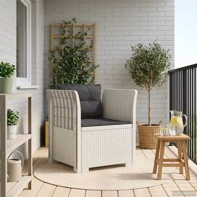 Poltrona da giardino a 1 posto con cuscini in design rattan moderno, colore bianco, L: 70 cm, P: 62 cm, H: 68 cm – 1