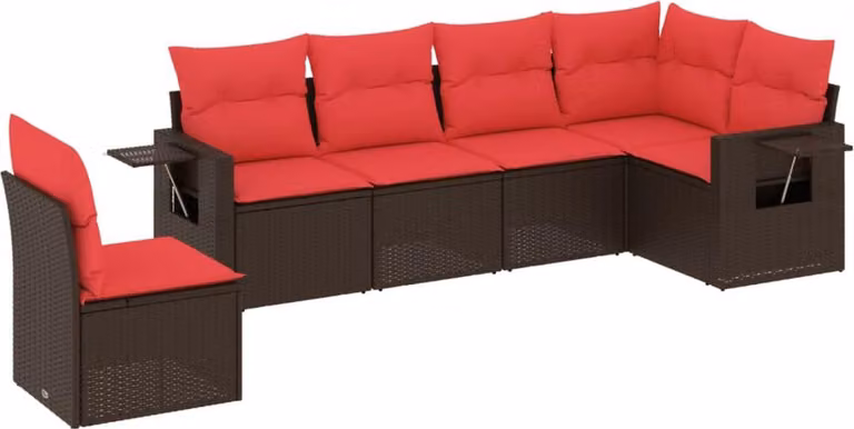 Set Divani da Giardino 6 pz con Cuscini Marrone in Polyrattan