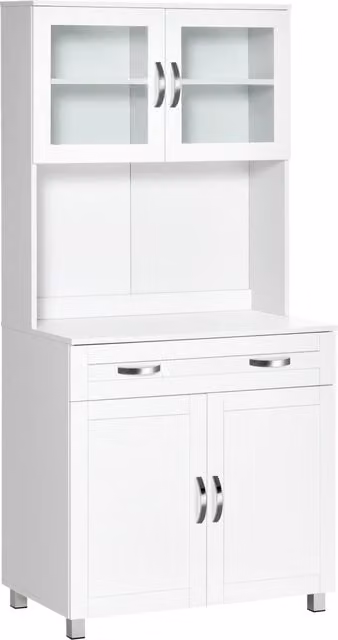 Mobile Cucina con Armadietti e Ante in Vetro ¨C zephmum ¨C Bianco 80x48x170 cm