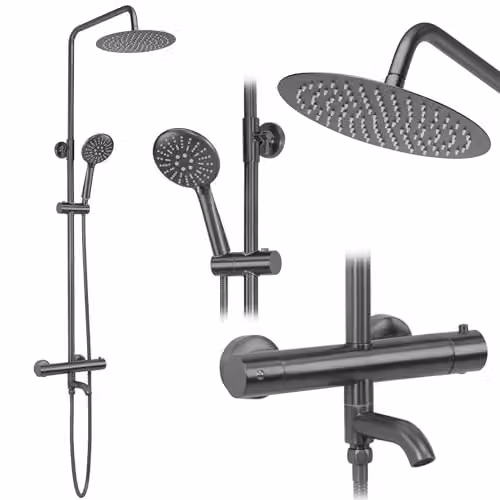 Rea - Set Doccia Da Incasso Titanio Lungo, + Box, Termostato, 34,5X26,5X117Cm