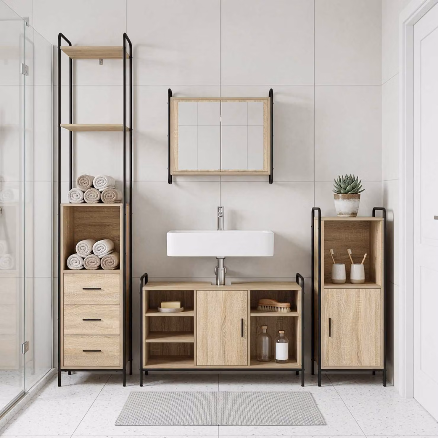 vidaXL Set di Armadi da Bagno 4 pz Rovere Sonoma 40 x 36 x 200,5 cm