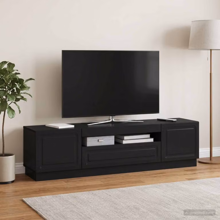 Mobile TV LED vidaXL Nero e Legno con Illuminazione Integrata e Compartimenti Media per il tuo Soggiorno