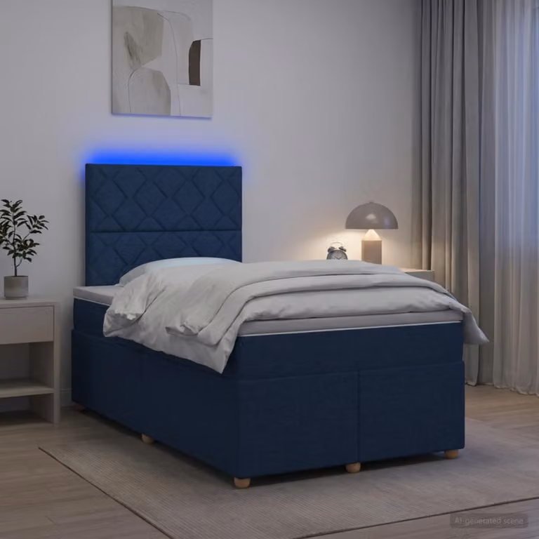 Letto box spring con materasso ibrido vidaXL Blu e Bianco L/P: 120 x 200 cm