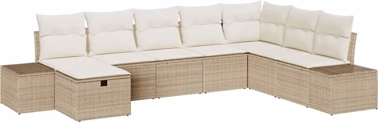 Set Divano da Giardino con cuscino 8 pcs Beige polyrattan