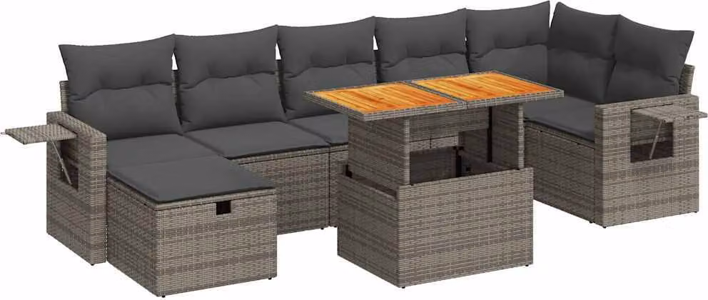 Set Divano Giardino 5 pz con Cuscini Grigio Polyrattan Acacia