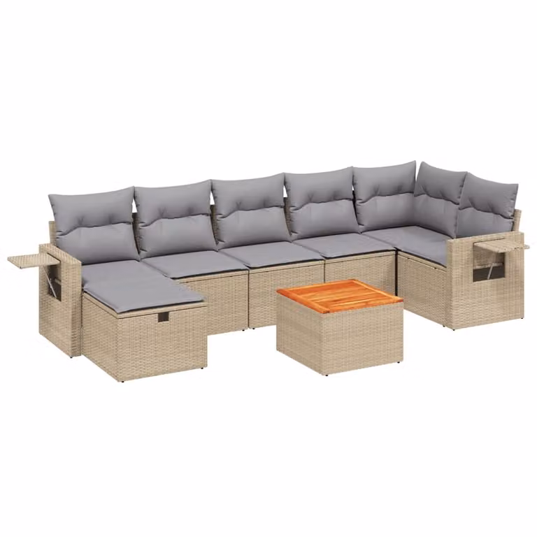 Set Divano da Giardino 8 pz con Cuscini Beige Misto Polyrattan