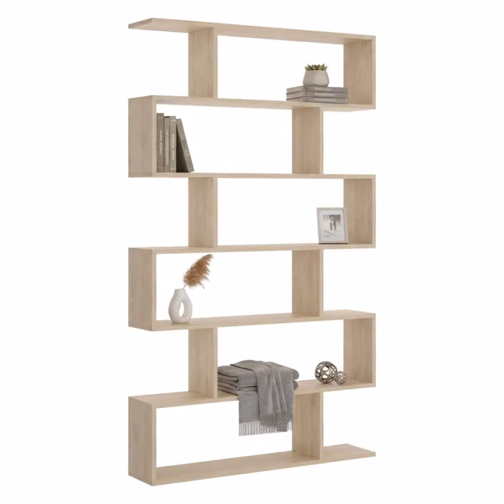Libreria As DMORA, Scaffale da ufficio e mobile biblioteca multiuso con 6 ripiani, L: 80 cm, P: 25 cm, H: 190 cm, Rovere/Marrone – 2