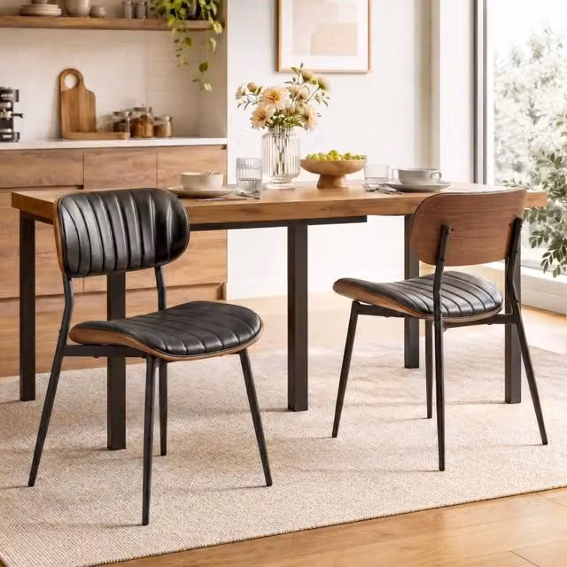 Set di 2 sedie da pranzo 49,5x49,5x80 cm in legno curvato nero, salvaspazio –