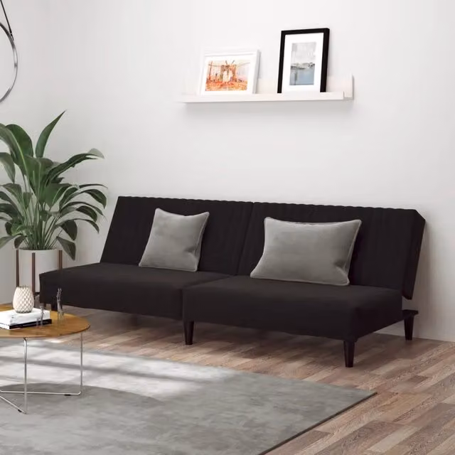 Divano Letto Click Clack vidaXL in Velluto Nero con Riposo Regolabile e Struttura in Legno Solido, L/P/H: 200 x 100 x 69 cm – 1