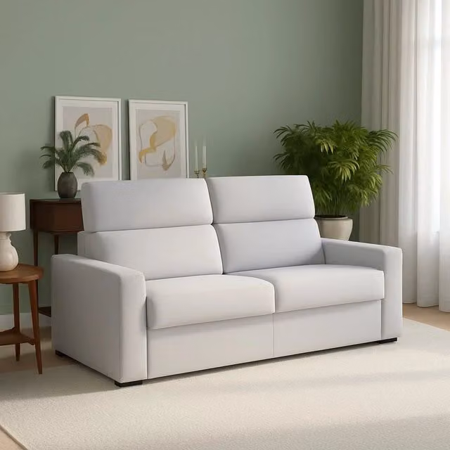 Divano Letto Sonico DMORA Grigio con Rivestimento Sfoderabile e Struttura in Legno Solido L: 200 cm, P: 95 cm
