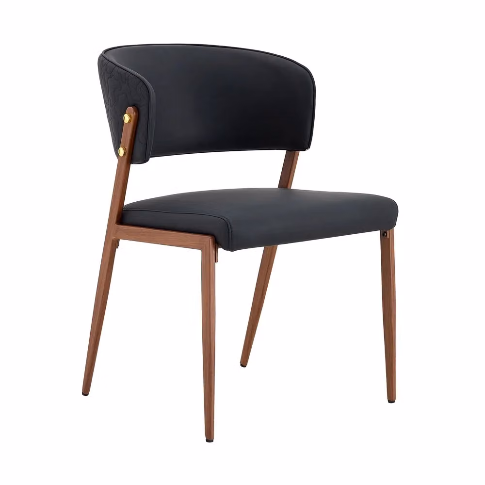 Set di 2 sedie da pranzo Minimal in similpelle nera con gambe in metallo e schienale ergonomico per soggiorno e cucina in stile moderno – 2