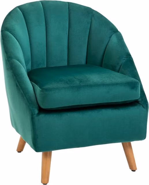 Poltrona Benzoni in Velluto Verde con Gambe in Legno e Braccioli L/P/H: 77 x 67 x 65 cm – 1