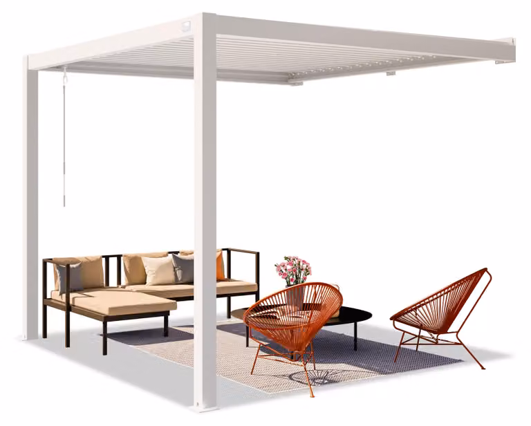 PRIMEYARD Pergola addossata 3x3 m montanti in alluminio con tetto a doghe in acciaio pergola a muro bianca