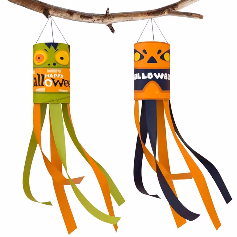 Sacchetti decorativi a tema Halloween, confezione da 2, dimensioni 100 cm, materiale: poliestere, colore: verde/giallo