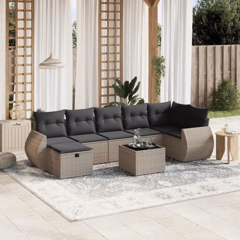Maison Exclusive - Set da giardino 8 pezzi con cuscini grigio in polyrattan