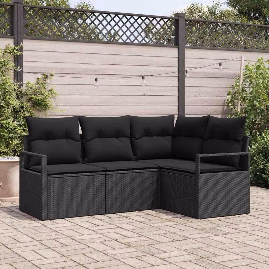 Maison Exclusive - Set di divani da esterno, 4 pezzi, colore nero [Materiale sintetico]: rattan sintetico