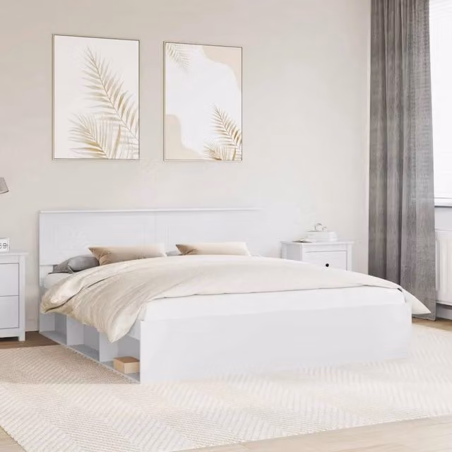 Struttura del letto-Giroletto-Rete del Letto Bianco 200 x 200 cm Legno multistrato 765549