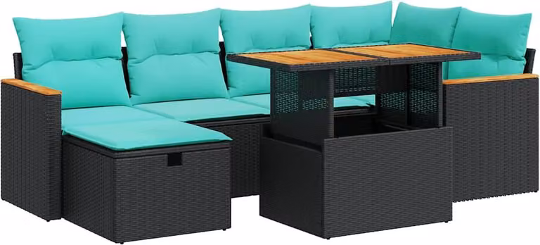 Set Divani Giardino 7 pz con Cuscini Marrone Polyrattan Acacia