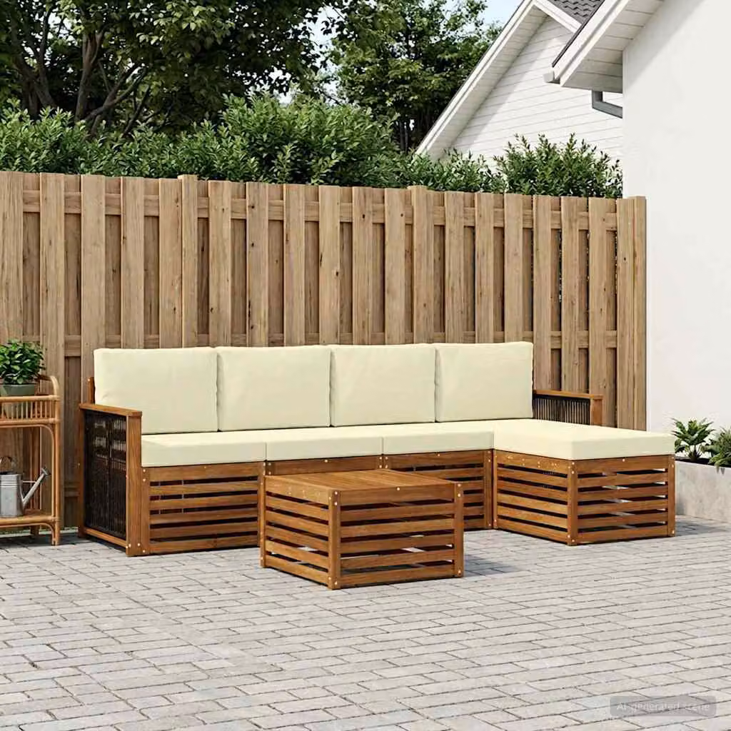 Set di divani da esterno vidaXL 6 pezzi in legno di acacia con cuscini, colore beige e marrone, design moderno a forma di L per giardino e terrazza