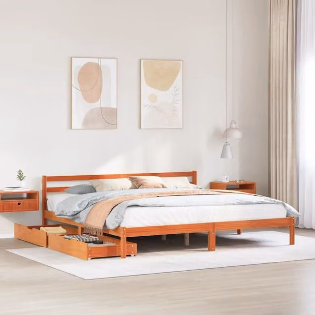 Letto senza Materasso-Struttura Letto Marrone Cera 200x200 cm in Legno di Pino 781954