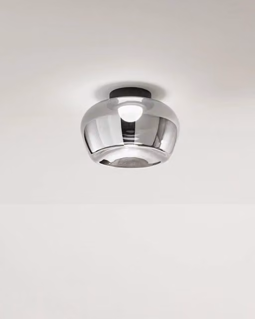 Plafoniera LED a sospensione in vetro specchiato serie 10S48532, 20W 3000K, Dimmerabile, Struttura in metallo nero opaco, Diametro 38 cm - Perenz