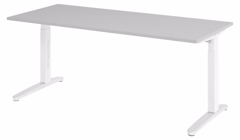 Scrivania bümö Serie XB - Decorazione: grigio, dimensioni: 180 x 80 cm, struttura: bianco/alluminio lucido