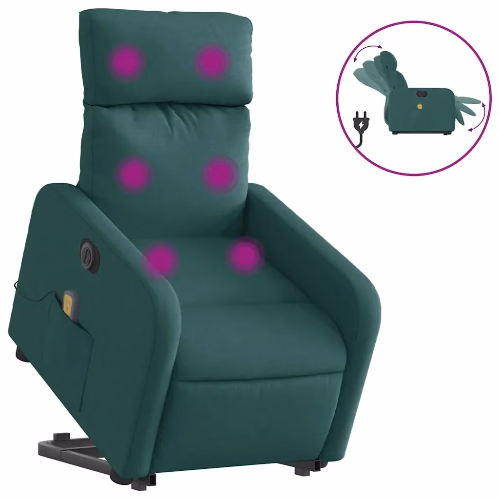 Poltrona Alzapersona Elettrica con Massaggio vidaXL Verde, Design Moderno con Braccioli e Rivestimento in Tessuto – 2