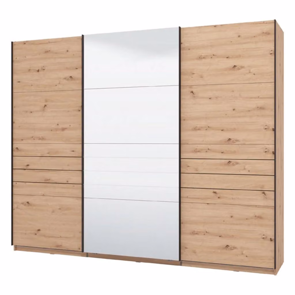 Armadio da camera da letto DMORA con ante scorrevoli, modello moderno in finitura rovere marrone opaco, L: 267 cm, H: 217 cm – 2