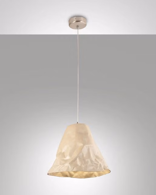 Lampada a Sospensione Crumple Fabas in Ceramica e Metallo, Colore Khaki e Beige, Attacco E27, Design Moderno per Soggiorno e Sala da Pranzo